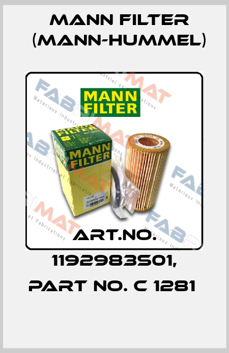 Art.No. 1192983S01, Part No. C 1281  Mann Filter (Mann-Hummel)