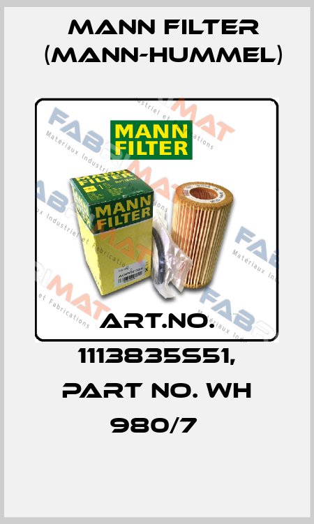 Art.No. 1113835S51, Part No. WH 980/7  Mann Filter (Mann-Hummel)