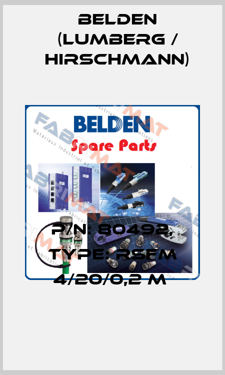 P/N: 80492, Type: RSFM 4/20/0,2 M  Belden (Lumberg / Hirschmann)
