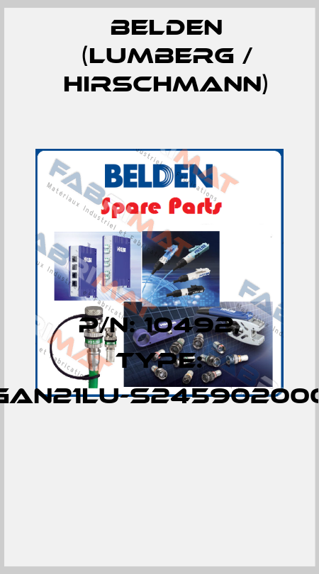 P/N: 10492, Type: GAN21LU-S245902000  Belden (Lumberg / Hirschmann)