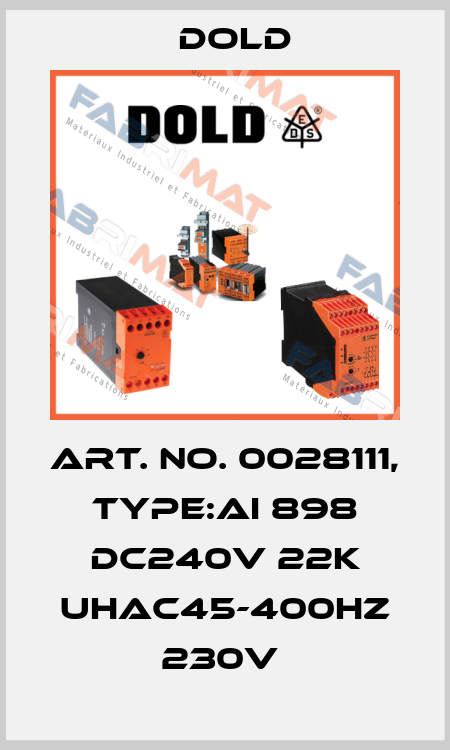Art. No. 0028111, Type:AI 898 DC240V 22K UHAC45-400HZ 230V  Dold