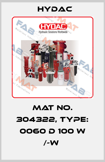 Mat No. 304322, Type: 0060 D 100 W /-W  Hydac