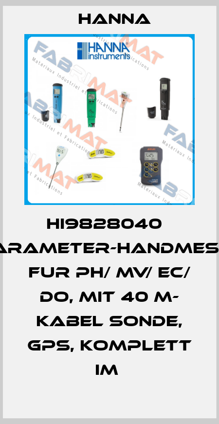HI9828040   MULTIPARAMETER-HANDMESSGERÄT FUR PH/ MV/ EC/ DO, MIT 40 M- KABEL SONDE, GPS, KOMPLETT IM  Hanna