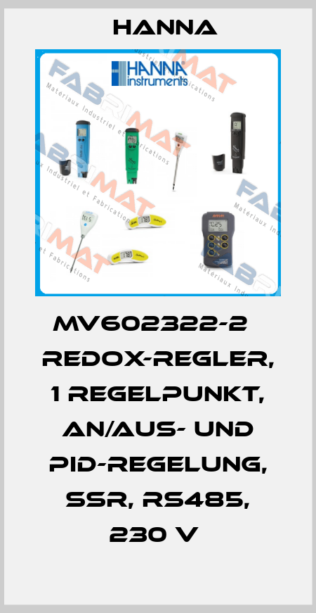 MV602322-2   REDOX-REGLER, 1 REGELPUNKT, AN/AUS- UND PID-REGELUNG, SSR, RS485, 230 V  Hanna