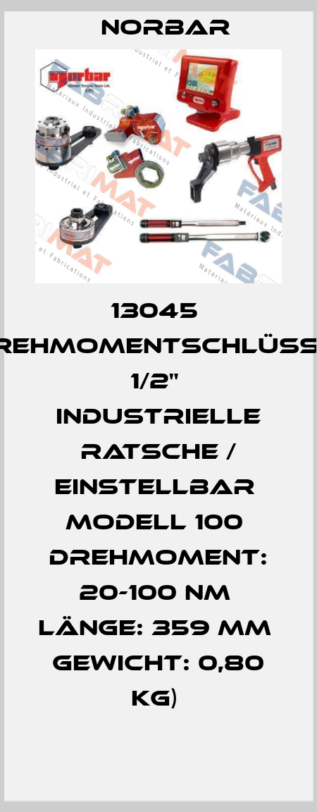 13045  (Drehmomentschlüssel 1/2"  industrielle Ratsche / einstellbar  Modell 100  Drehmoment: 20-100 Nm  Länge: 359 mm  Gewicht: 0,80 Kg)  Norbar