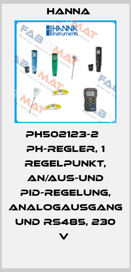 PH502123-2   PH-REGLER, 1 REGELPUNKT, AN/AUS-UND PID-REGELUNG, ANALOGAUSGANG UND RS485, 230 V  Hanna