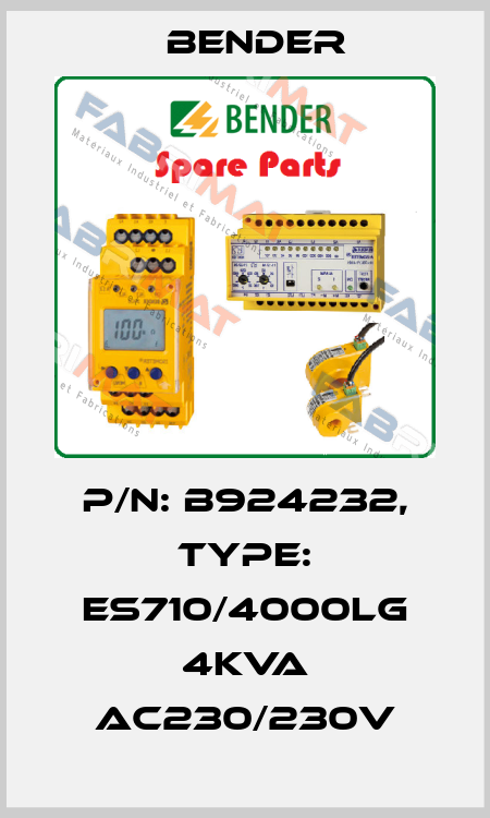 p/n: B924232, Type: ES710/4000LG 4kVA AC230/230V Bender