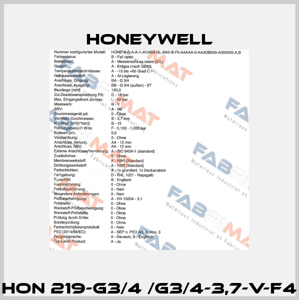 HON 219-G3/4 /G3/4-3,7-V-F4 Honeywell