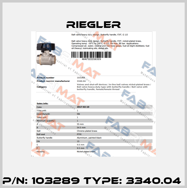 P/N: 103289 Type: 3340.04  Riegler