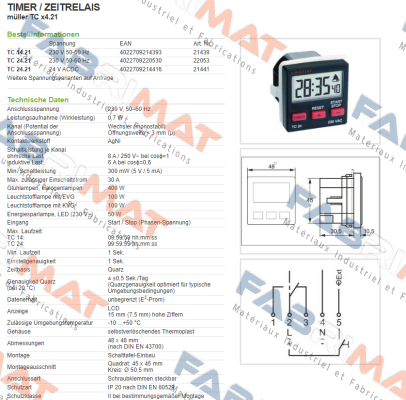 TC 14.21 - 230V 50-60 Hz / PN: 21439 Hugo Muller