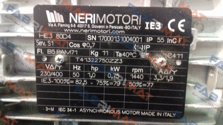 HE3 80D 075 4P B5 V230/400/50+PAM71  Neri Motori